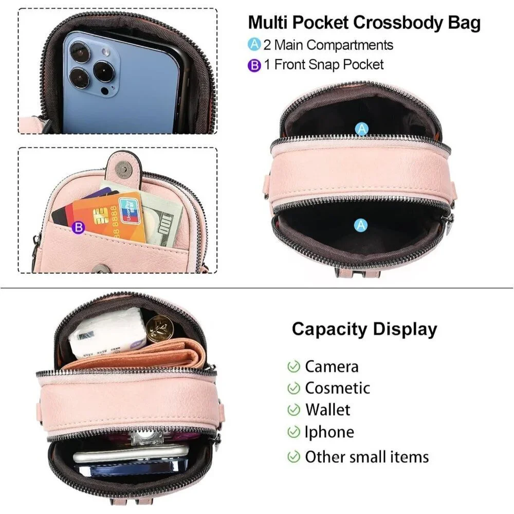 Women Y01 Pink Phone Purse Crossbody Bags for Small Travel Wallet Touch Screen